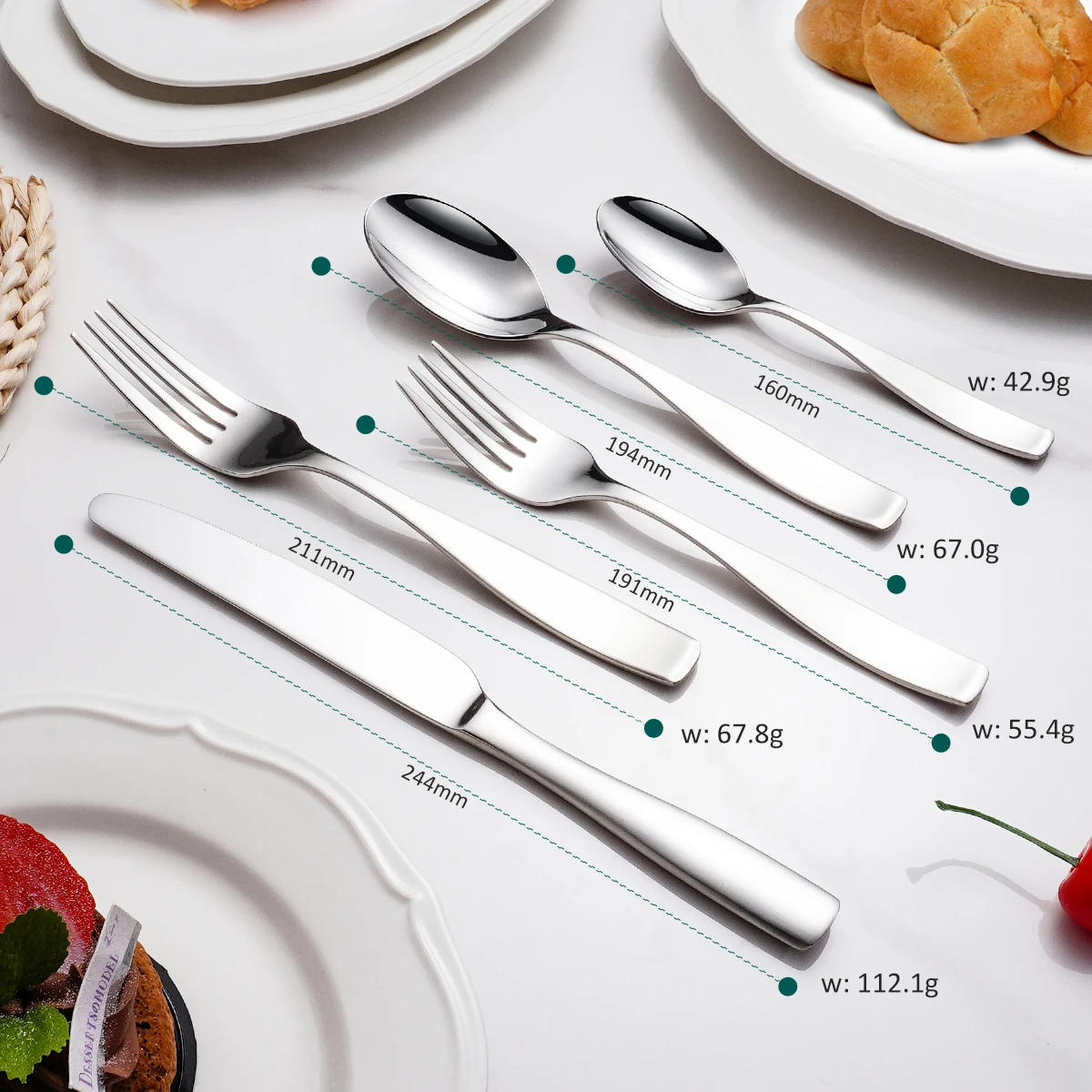 Wholesale Luxury Wedding Silver Cutlery Heavy Duty Knife Spoon Fork Mirror Matte Stainless Steel