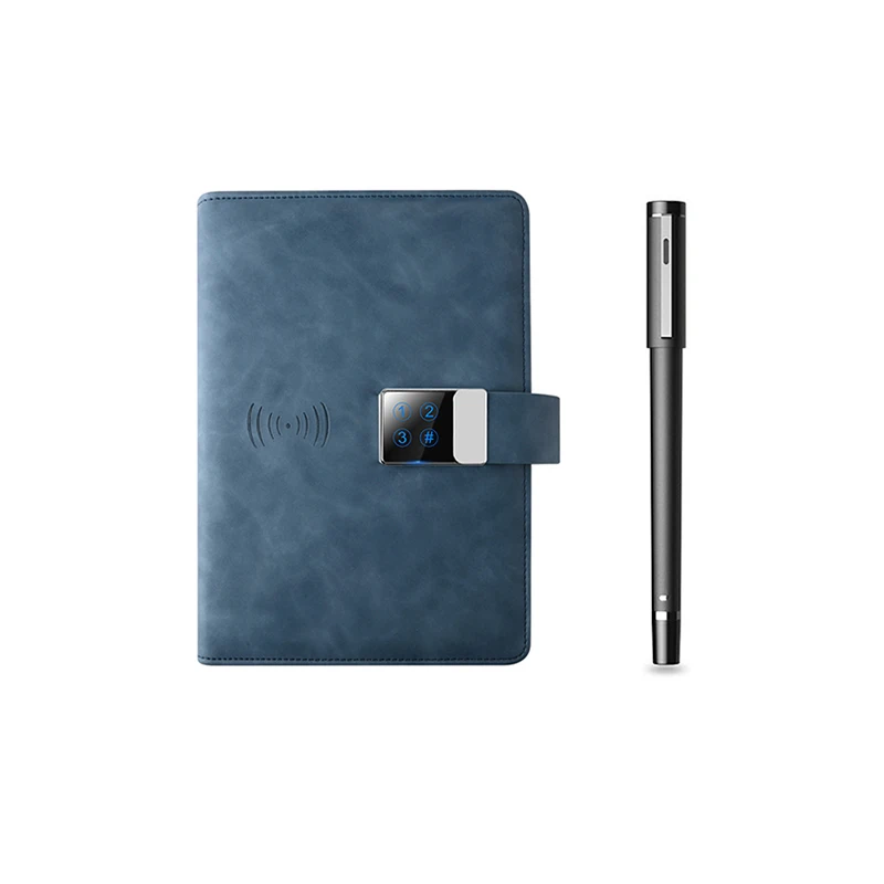 Promotional Secure Diary Notebook Custom Logo VIP Gift Password Code Lock BT Smart Pen App Transfer Agenda with Power Bank