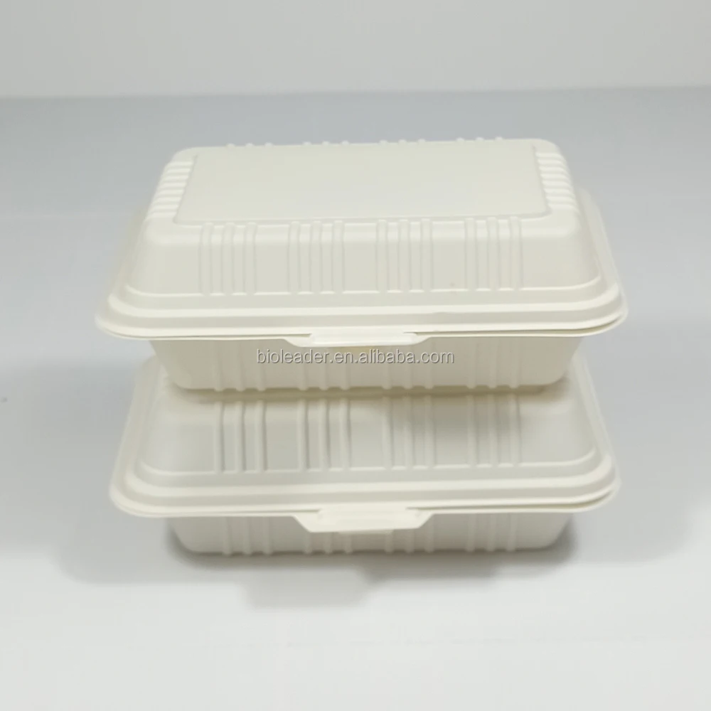 Disposable Compostable Take Out Plastic Corn Starch Clamsell Food Box Packaging Cornstarch Food Container 8x8 9x9