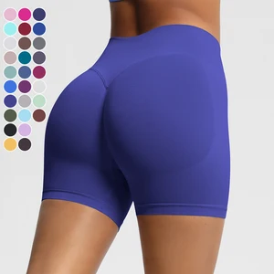 Hot Sale In-Stock Women's High Elastic Butt Lifting Sports Fitness Shorts Solid Color Seamless Quick-Dry Breathable Yoga Shorts