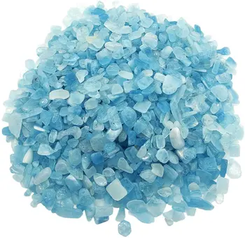 Aquamarine Tumbled Stone Chips, Polished Crushed Healing Crystal Quartz Pieces Vase Filler