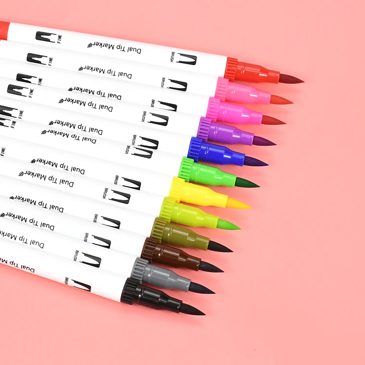 36 Colors Dual Tip Soft Brush Pens Fine Watercolor Marker Pen for Skin Glass Coloring Calligraphy Artists Beginner Painters
