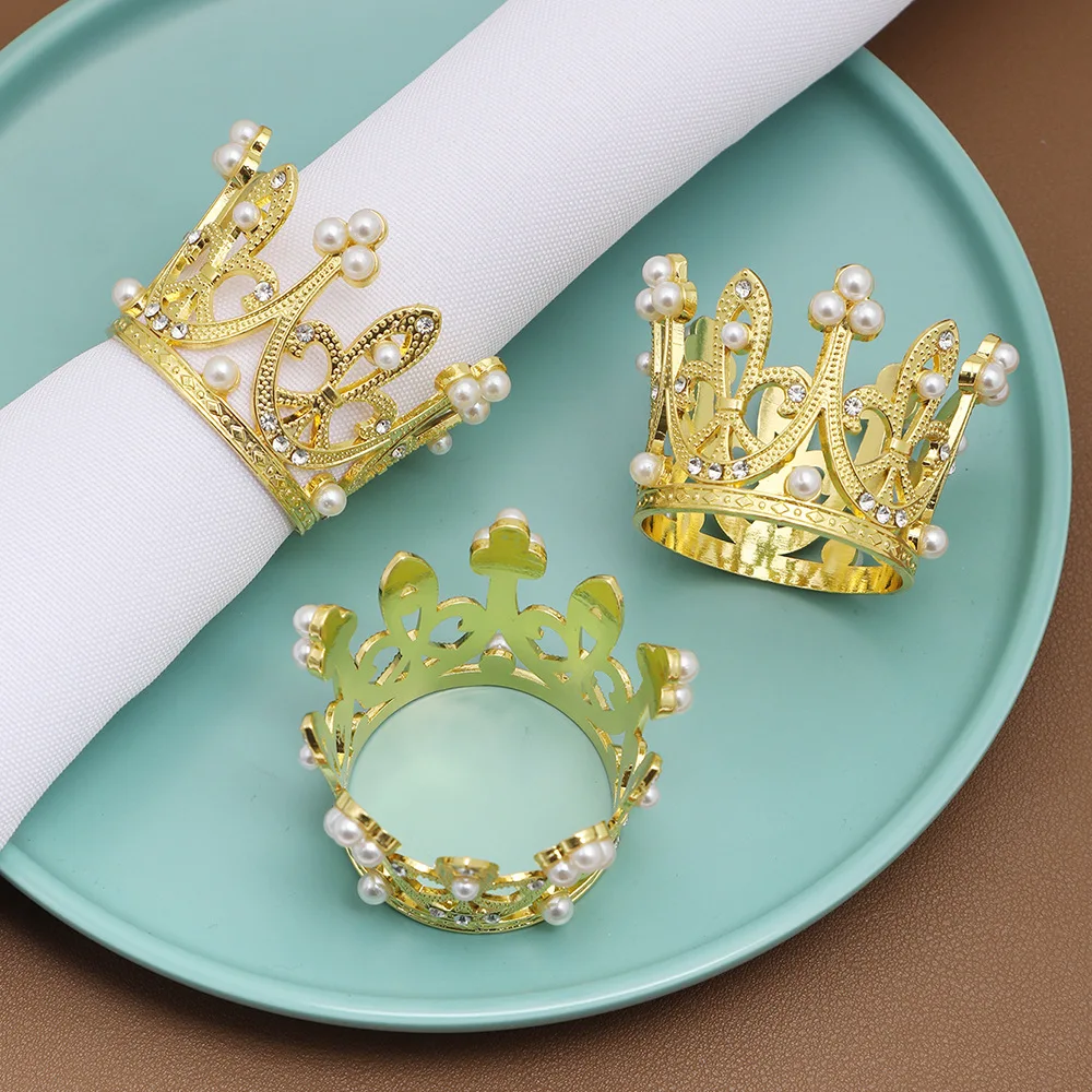 Gold Rhinestone Napkin Rings Elegant Crown Shaped Holders