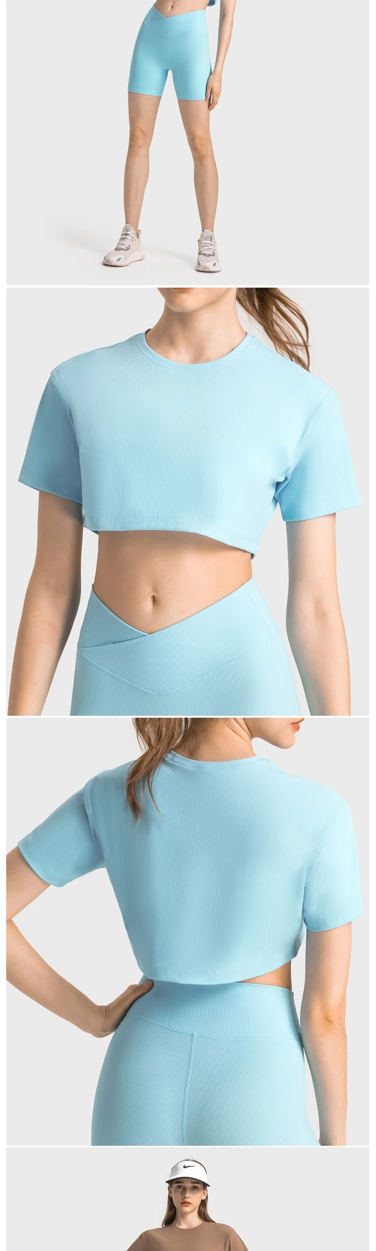 Ds390 Knitted Rib Fitness Training Yoga Clothing Sport Top For Womens