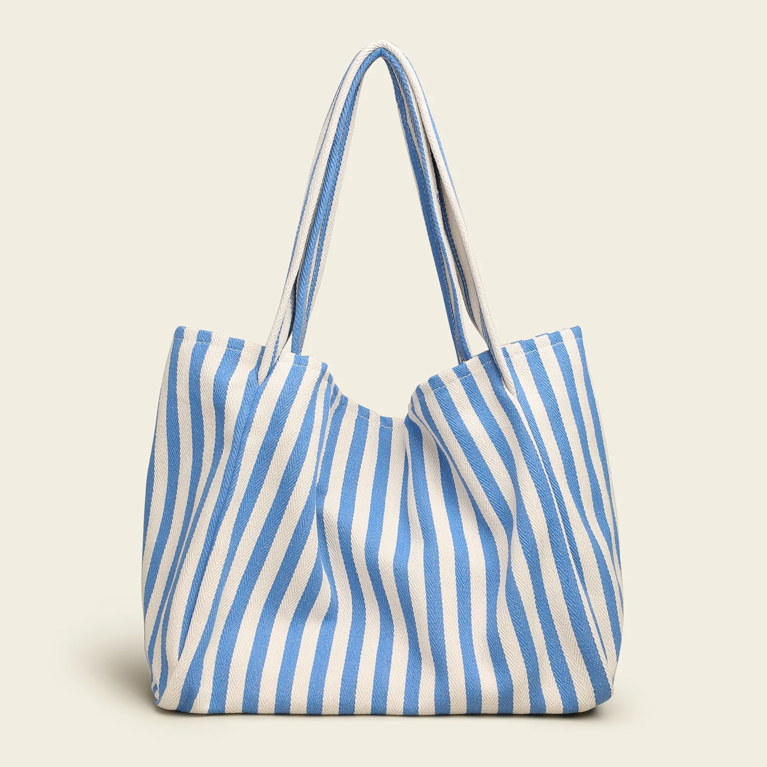 OEM ODM High Quality Striped Canvas Handbag Wholesale Large Size Shoulder Tote Bag for Women Men Beach Travel Shopping Daily Use