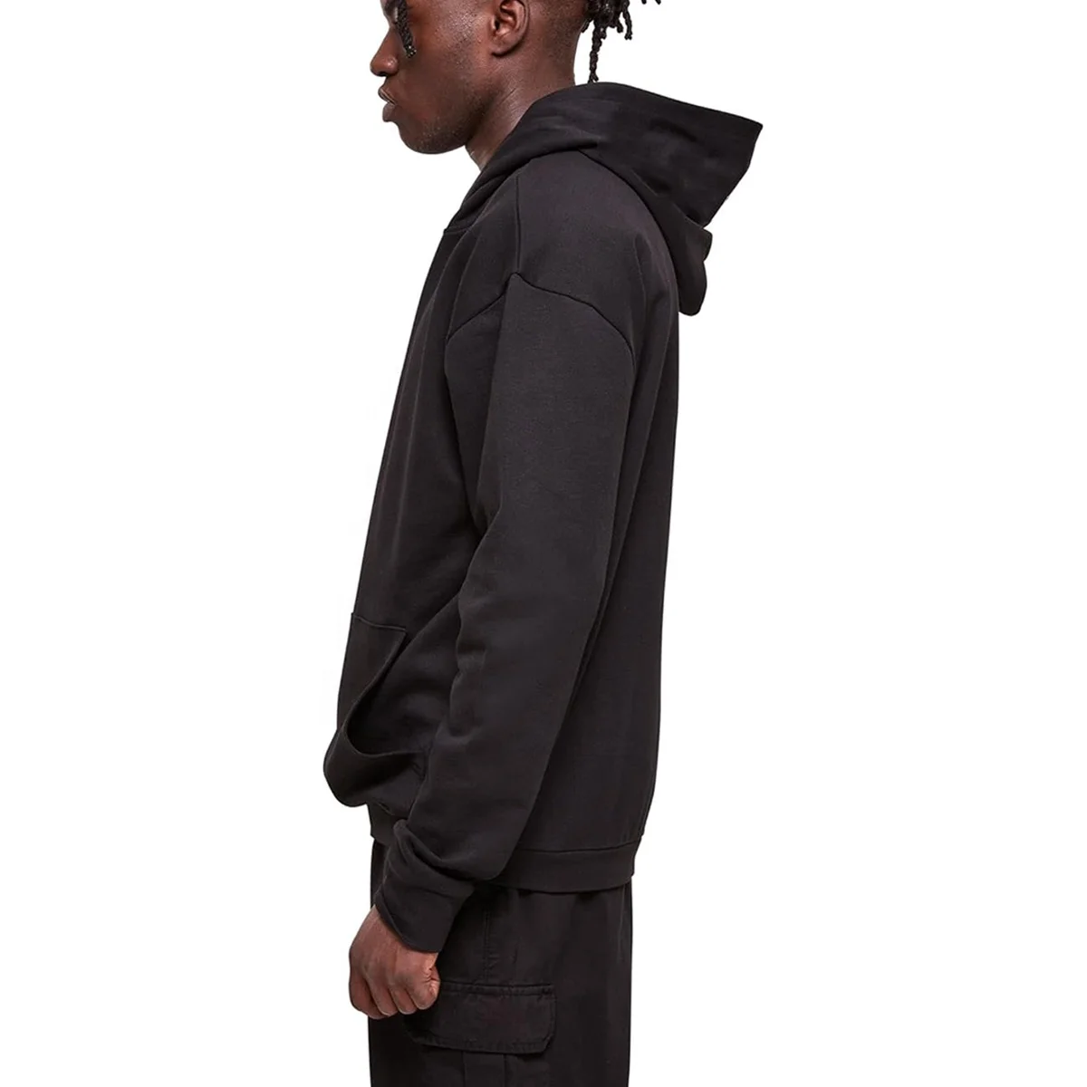 JL822C Wholesale Men Street Style Heavy Weight Blank Hoodie No Strings Heavy Oversized Hoodies Black With Red Under Hood