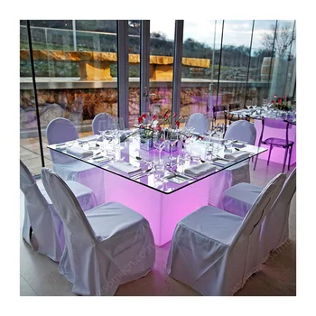 led illuminated longe expandable glass dining table for event wedding