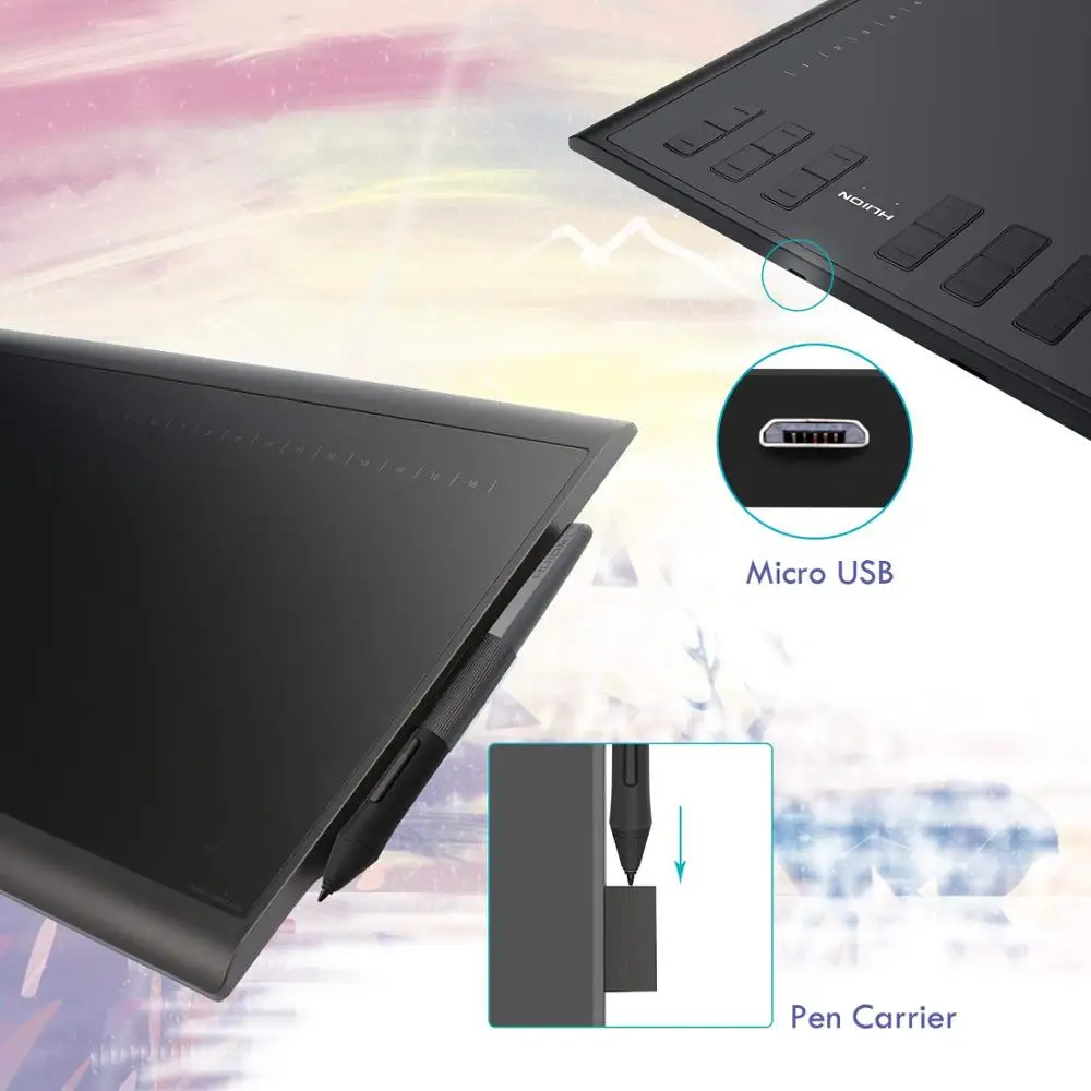 Huion Inspiroy H1060P Graphics Drawing Tablet with Tilt Response Battery-Free Styl and 8192 Pen Pressure Sensitivity