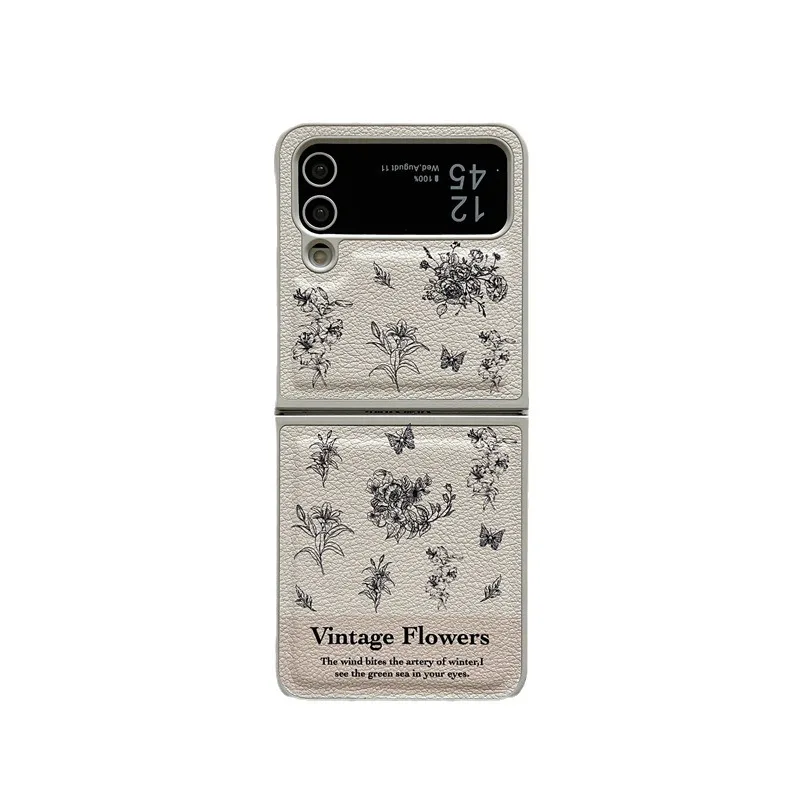 Line Hand-drawn Tulip Flower Samsung Skin Flip Mobile Phone Case For Samsung Z Flip 3 4 5 6 Ins Style Simplistic Style