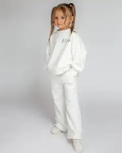 2026 Custom Kids Clothing Streetwear Set Toddler Kids French Terry Tracksuit Crewneck Jumper and Long Loose Pants 2pcs Outfit