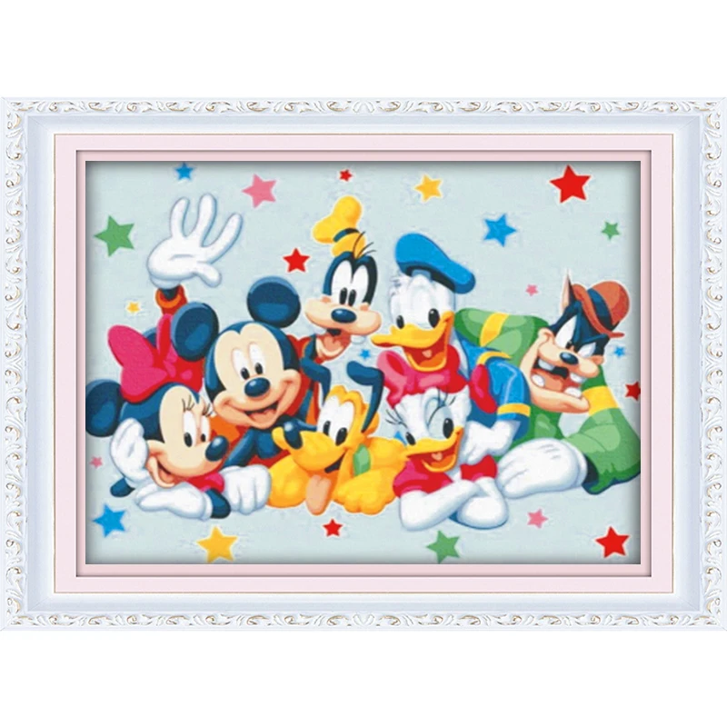 Hot-Selling Custom DIY Anime Group Image Painting by Numbers Kits Mickey and Donald Family Happy Time
