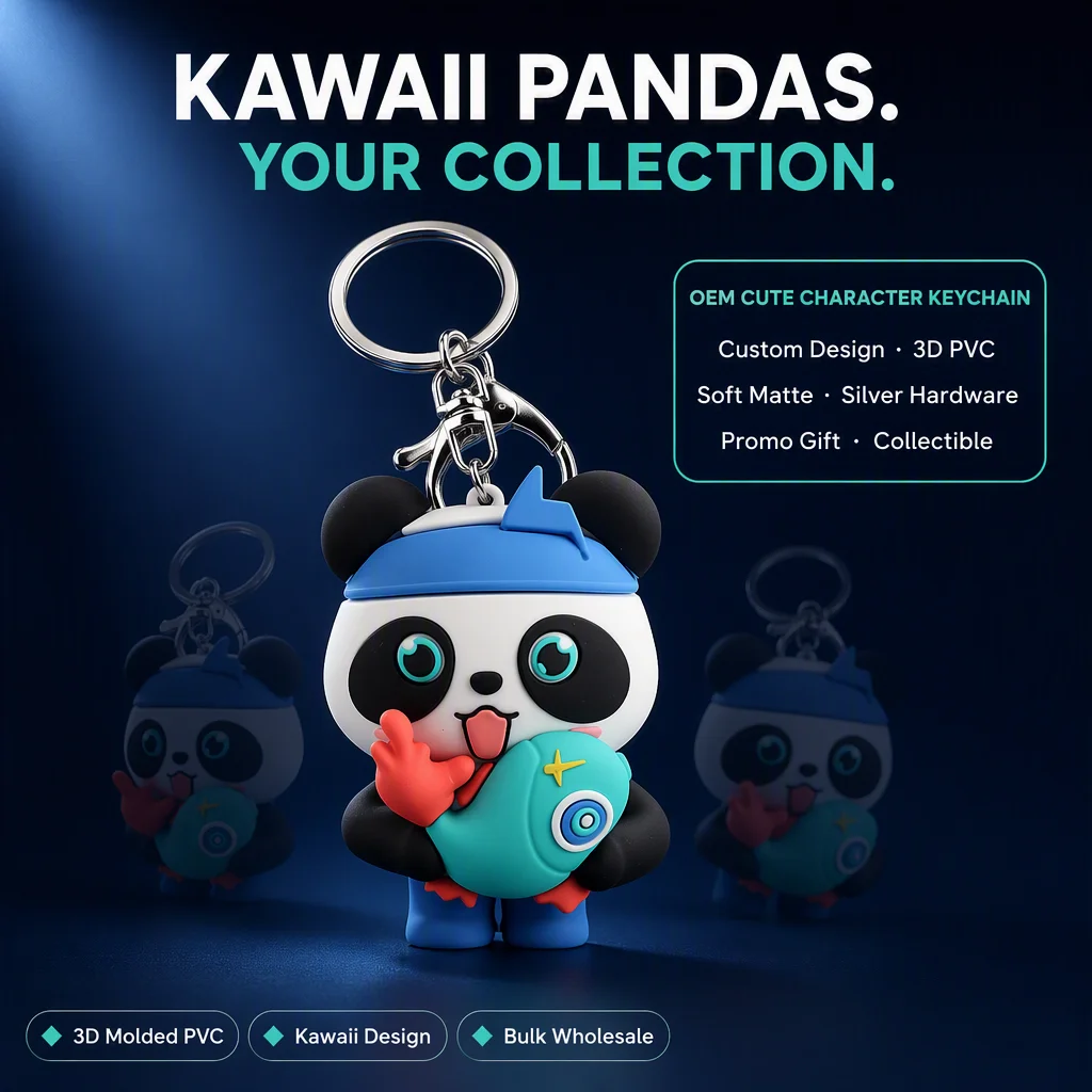 Brățară personalizată din PVC cu panda kawaii, personaj 3D de desen animat, animal blând din cauciuc moale, amuleț drăguț pentru rucsac, cadou pentru copii, favorit pentru petreceri, logo OEM, vânzare în cantitate mare