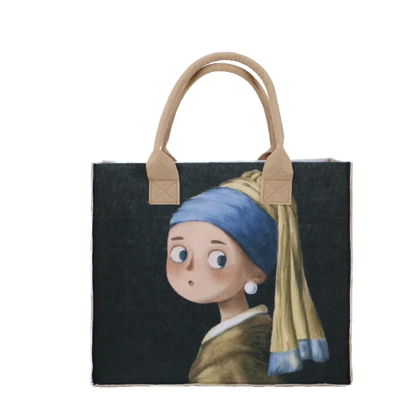 Wholesale Custom Cartoon Felt Tote Shopping Bag Handmade Gift Bag with Open and Embroidered Decoration DIY Felt Bag
