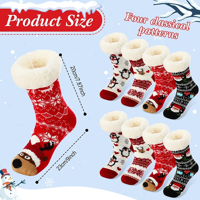 custom slipper socks fuzzy fluffy thick warm heavy winter santa cotton knit christmas socks