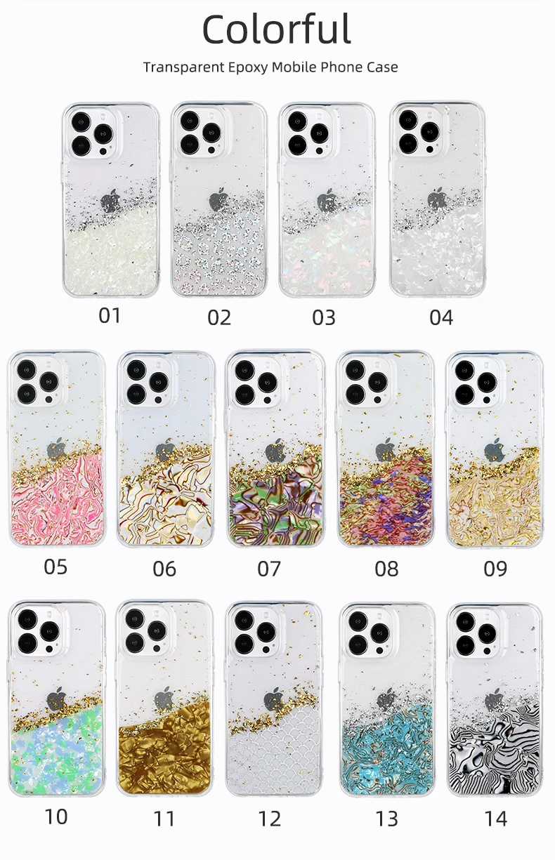Custom Glitter Printed Shell Foil Splicing Epoxy Phone Case For Iphone ...