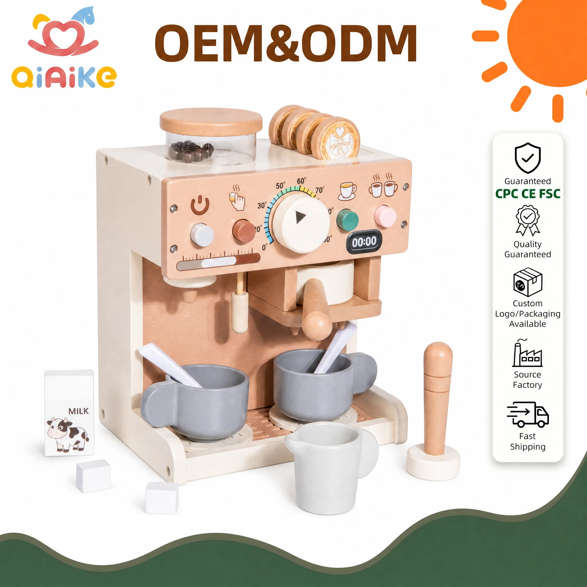 Grosir Set Mainan Pura-Pura Pembuat Kopi Kayu – Mainan Dapur Barista untuk Anak, Mainan Peran, Mainan Edukasi Montessori, OEM/ODM