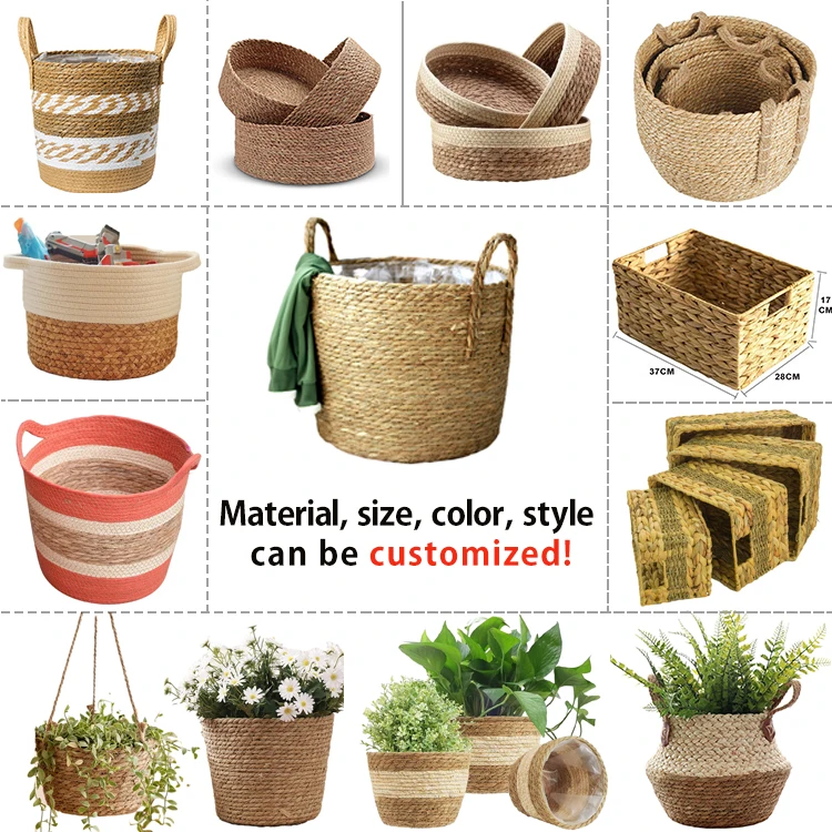 Straw Hand Woven Manufacture Toys Vegetables Storage Basket Set Of 3