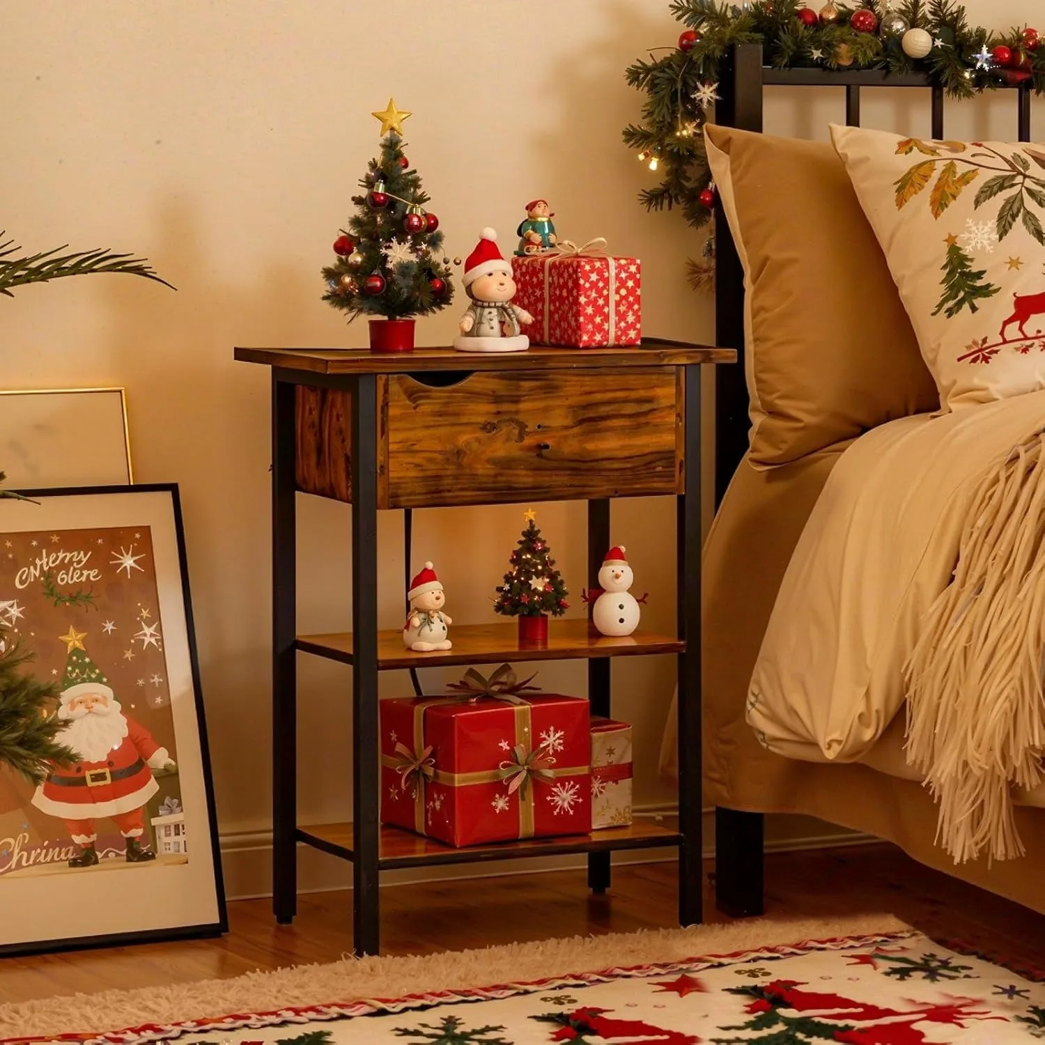 Corner Table Charging Station Side Table Narrow Side Table USB Port Socket Flip-Top Nightstand Storage Rack home Bedroom G-25