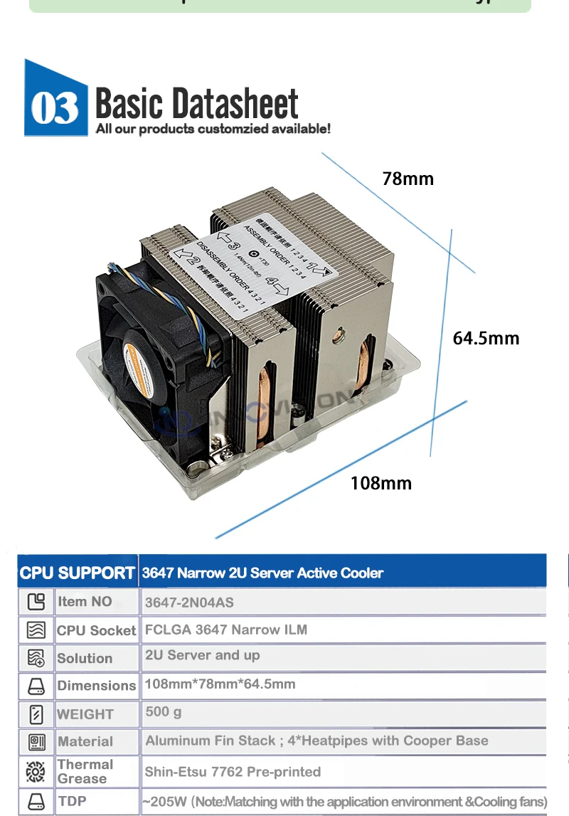 2u Server Cpu Cooler For Narrow Lga3647 With 4heating Pipes Active Heatsink  - Buy Server Cpu Cooler,3647 Heatsink,2u Heatsink Product on Alibaba.com