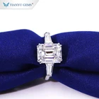 Tianyu gems three stone ring emerald cut center moissanite diamonds white gold wedding ring