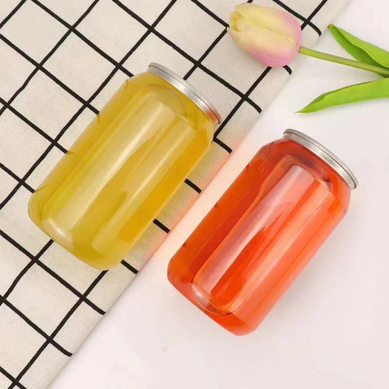 330ml Food Grade PET Plastic Beverage Can Bottle with Easy Open Aluminum Pop Lid for Juice Soda Coffee Beer Carbonated Drinks