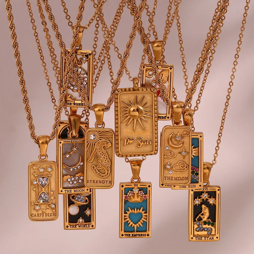 CERAVI Colorful Tarot Cards Symbolic Necklaces, Sun And Moon