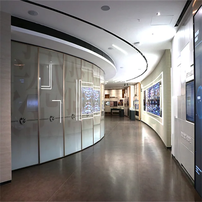 Glass Fully Automatic  Curved Sliding Partitions Automated Self-Driving Panel System Electric Sliding Glass Wall