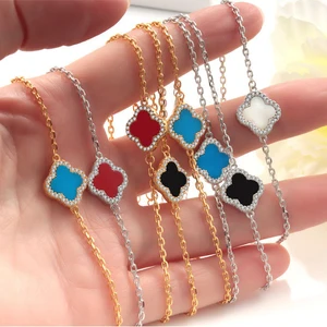 Lucky Jewelry Vintage Gold Plated S925 Silver Four Leaf Clover Bracelet Four Leaf Clover S925 Silver Bracelet Ladies