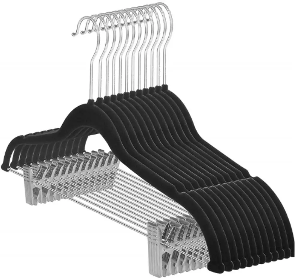 Space Saving Velvet Skirt Pants Ultra Thin Velvet Hangers With Clips