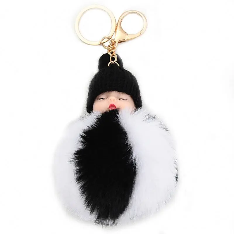 Schlafende Baby-Puppe Schlüsselanhänger Aus Plüsch – Flauschig, Weiß, Ca. 15x8 Cm – Süßes Geschenk