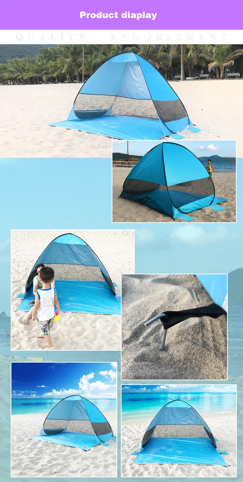 Outdoor Camping Anti-UV Beach Shade Shelter Easy Setup Summer Tent with Extended Floor for Beach Canopy Tent and Sun Coverage manufacture