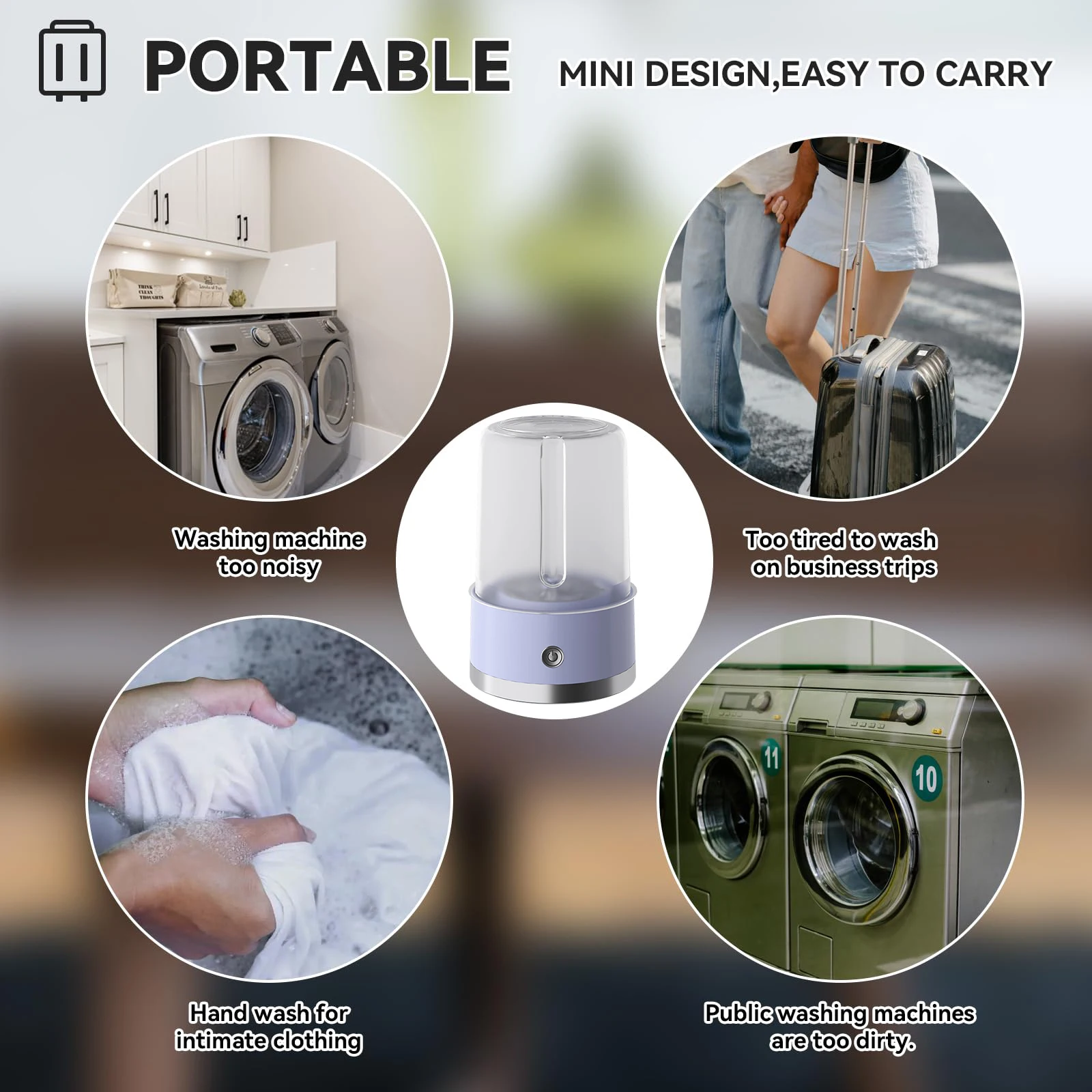 New Rechargeable Cordless Mini Washing Machine Portable Washing Machine  with 2000mAh for Baby Clothing, Underwear