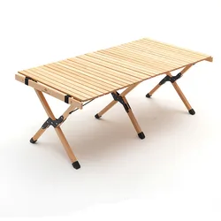 Hot Sale Camping Portable Folding BBQ Dining Picnic Roll Up Tables Stand Beech Wood Outdoor Coffee Tables And Chair Set