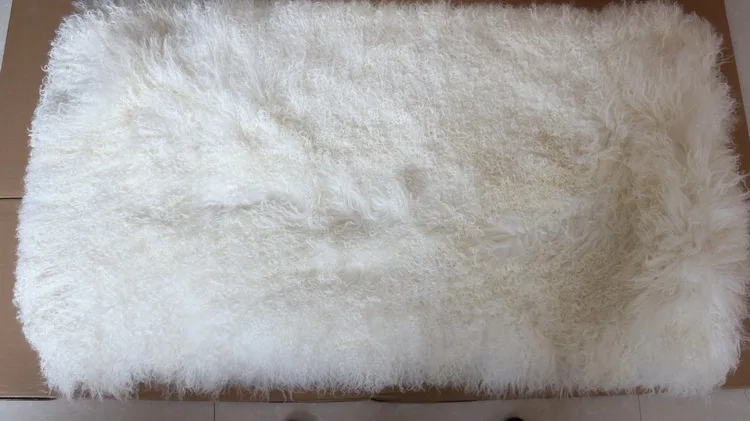 NATURAL WHITE 60x120CM GENUINE MONGOLIAN SHEEPSKIN LONG WOOL FUR PLATE RUG HIDE 
