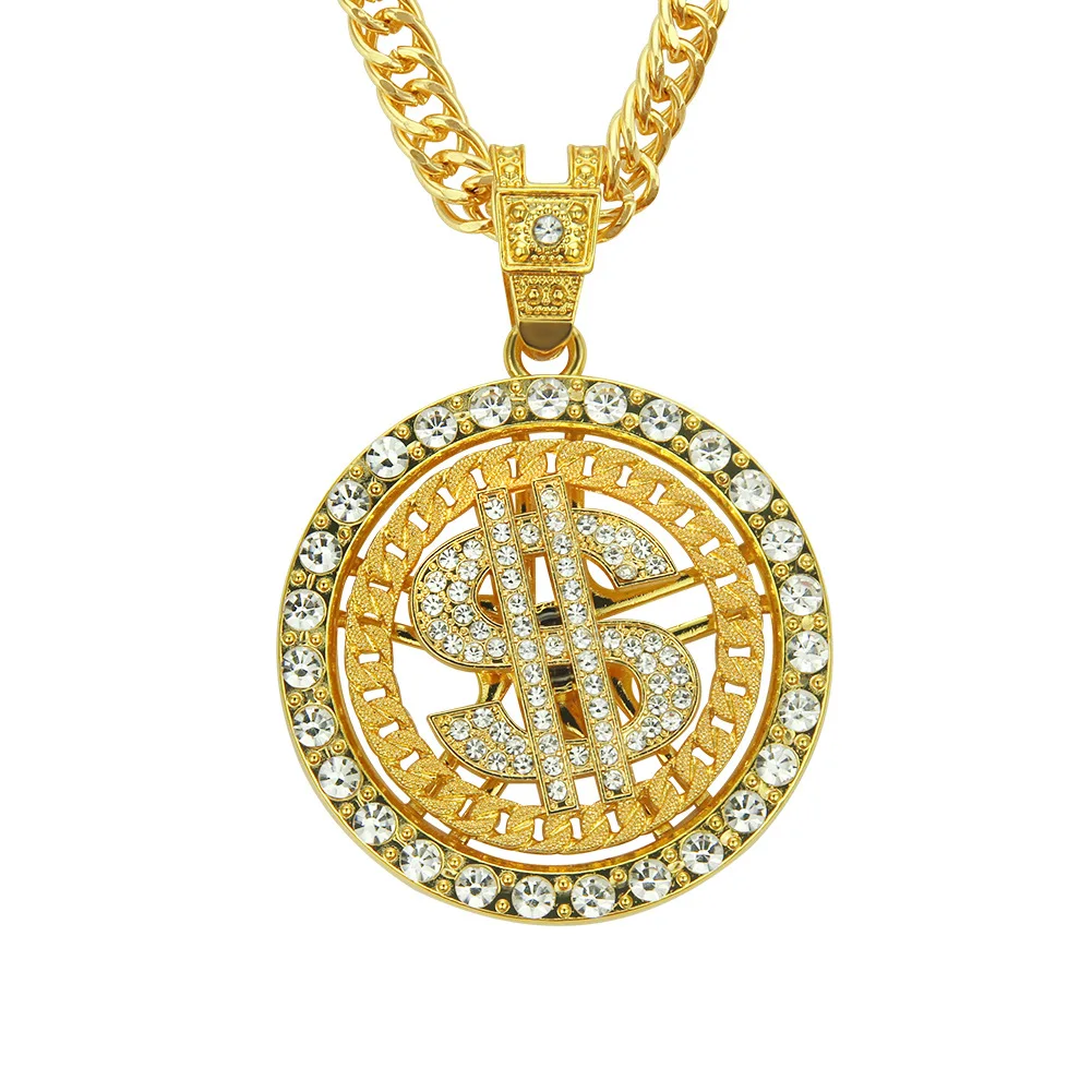 Wholesale Hip Hop Rapper Rotatable Dollar Pendant Necklace for Men