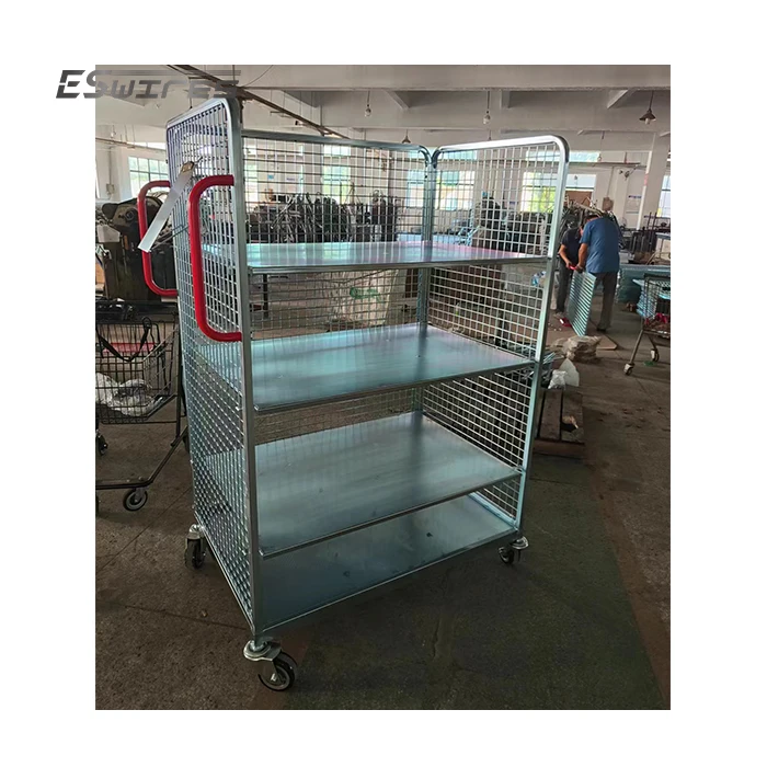 New Product High Quality Customized Galvanized Metal Steel Portable Pack Pick Trolleys with Wire Shelves Hitch Tow bar