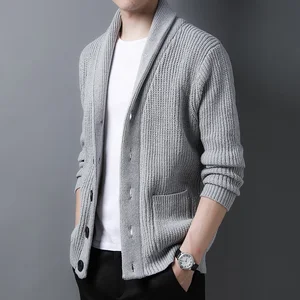 Men's Winter Autumn Large Size Business Casual Long-Sleeved Knitted Sweater with Collar Versatile Outerwear
