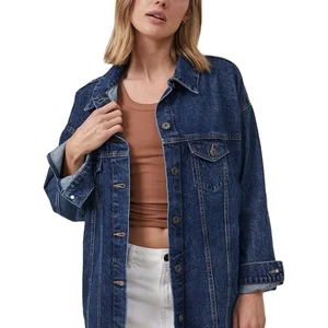 Women Custom Oversize Denim Jacket Casual Long Sleeves Boyfriend Washed Jean Jacket Coat Vintage Denim Jacket
