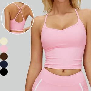 Latest Breathable V Neck Cross Back Athletic Outdoor Running Workout Tank Top Womens Fitness Yoga Tank Top