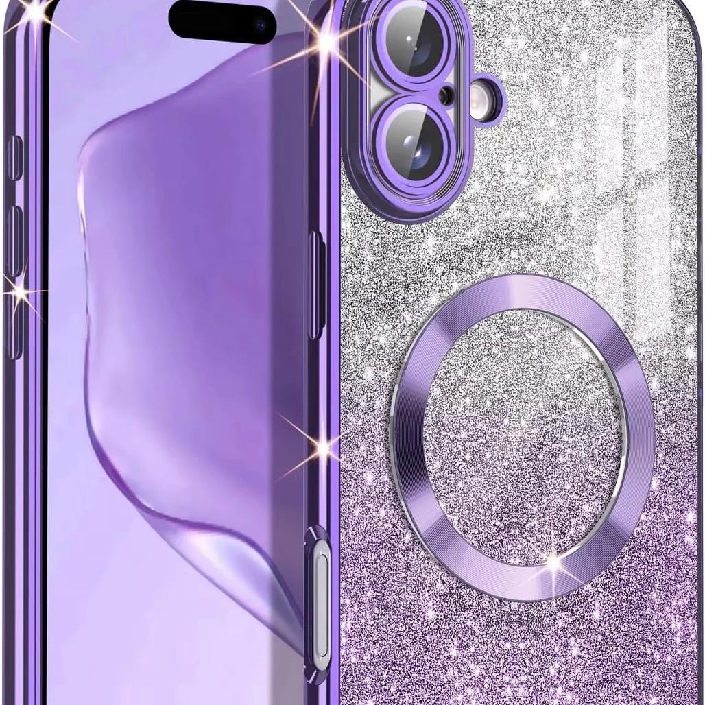 Case for iPhone 16 15 Pro Max Clear Magnetic Glitter Gradient Luxury Plated Soft TPU Full Camera Lens Protectors for Girls Women