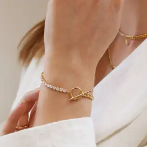 2026 Most Popular Vintage Style Tennis Chain Bracelet 925 Sterling Silver Moissanite Cuban Chain Bracelet With T Bar Clasp