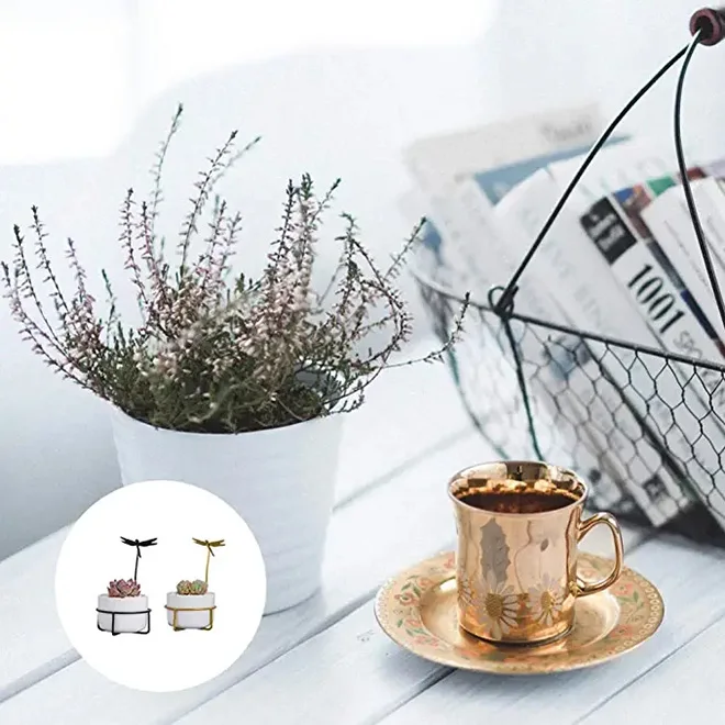 Dropship Ceramics Succulent Planter Pots Dragonfly Design Vase With Iron  Stand for Garden Home Decoration