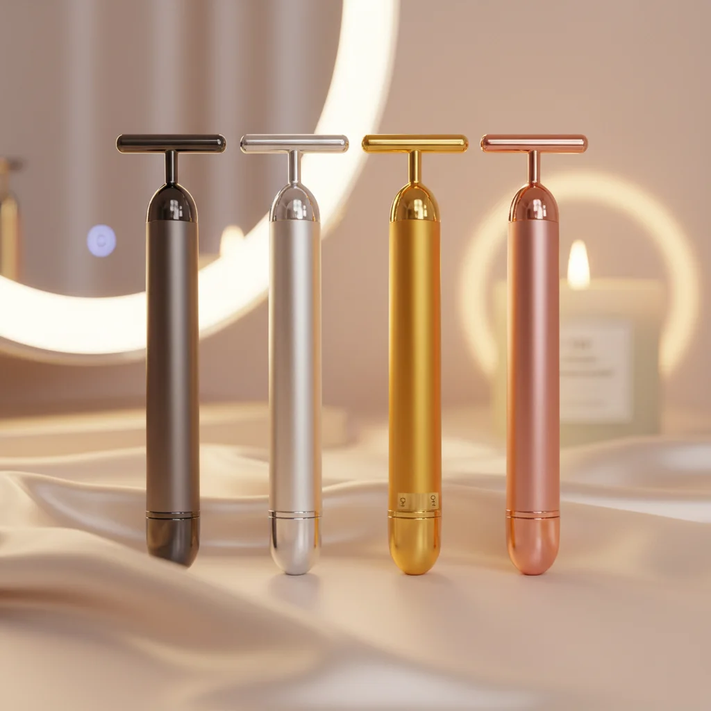 Best Selling Hand Held T Shape Facial Massage Vibrator Face Lifting Roller Energy Beauty Bar Electric Waterproof Skincare Device
