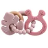 feuille de tortue rose, lapin rose, anneau en bois
