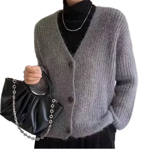 Women's Autumn Winter New High-end V-neck Soft Sweater Coat Korean Style Anti-Pilling  Front