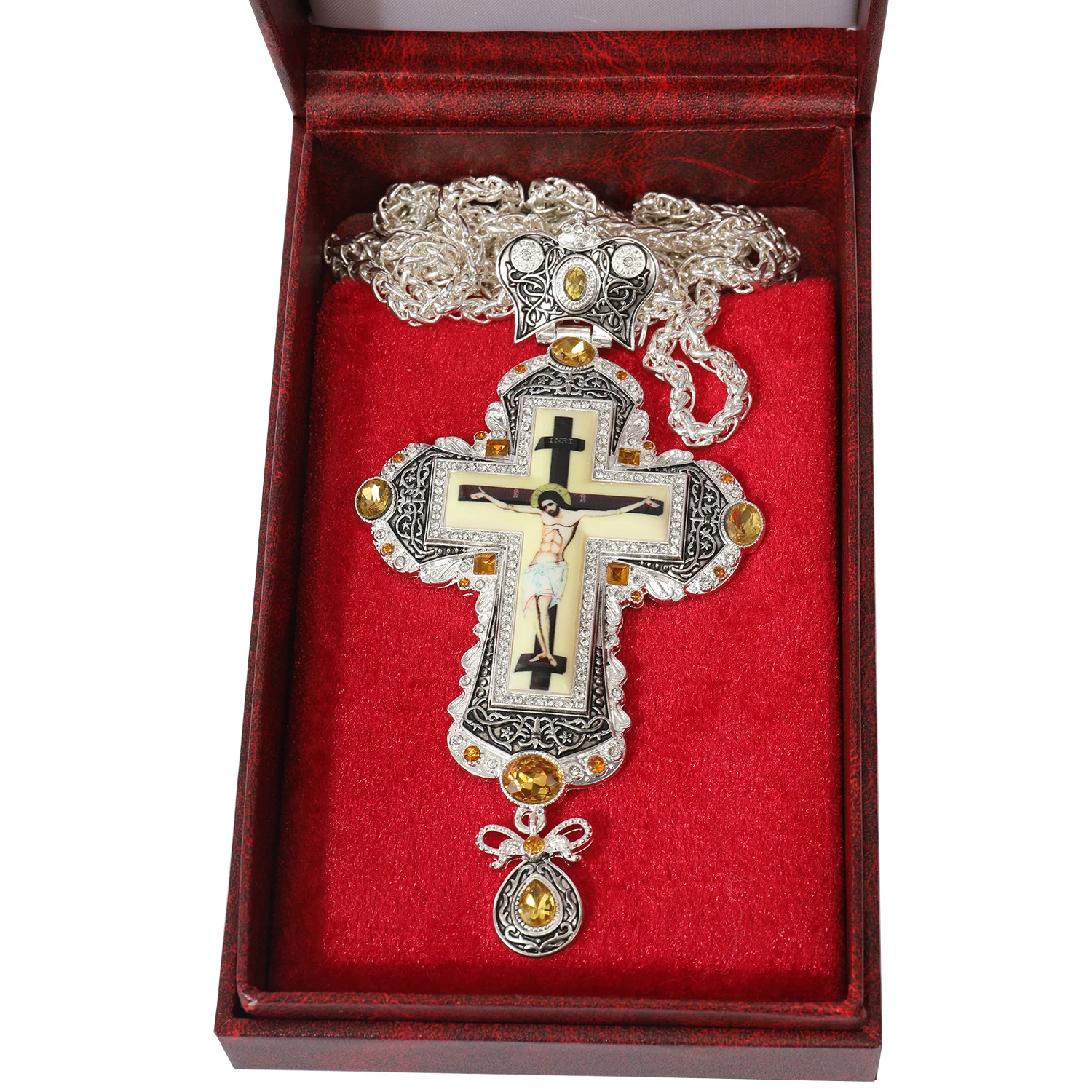 Collana con croce pettorale religiosa greca ortodossa in argento