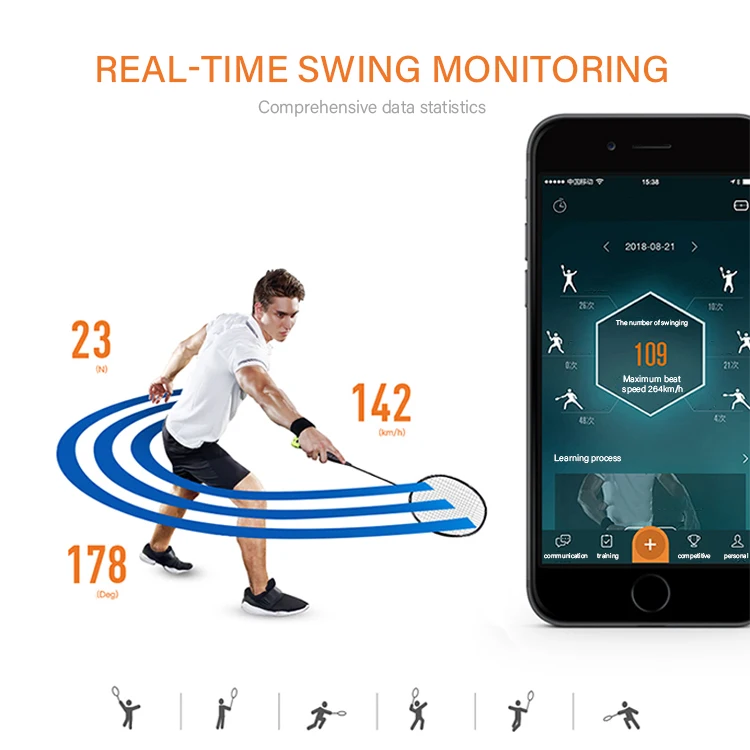 Black Badminton Racket Sensor Tracker Motion Detector For Badminton ...