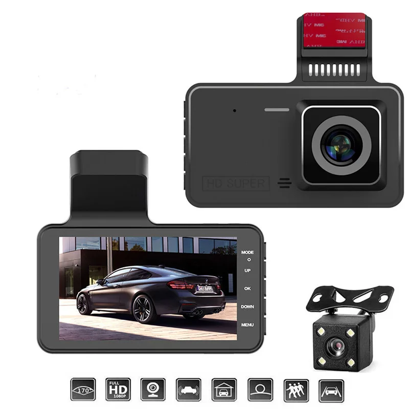 Hd 1080p 4inch Front And Rear View Camer Car Dash Cam Touch Version