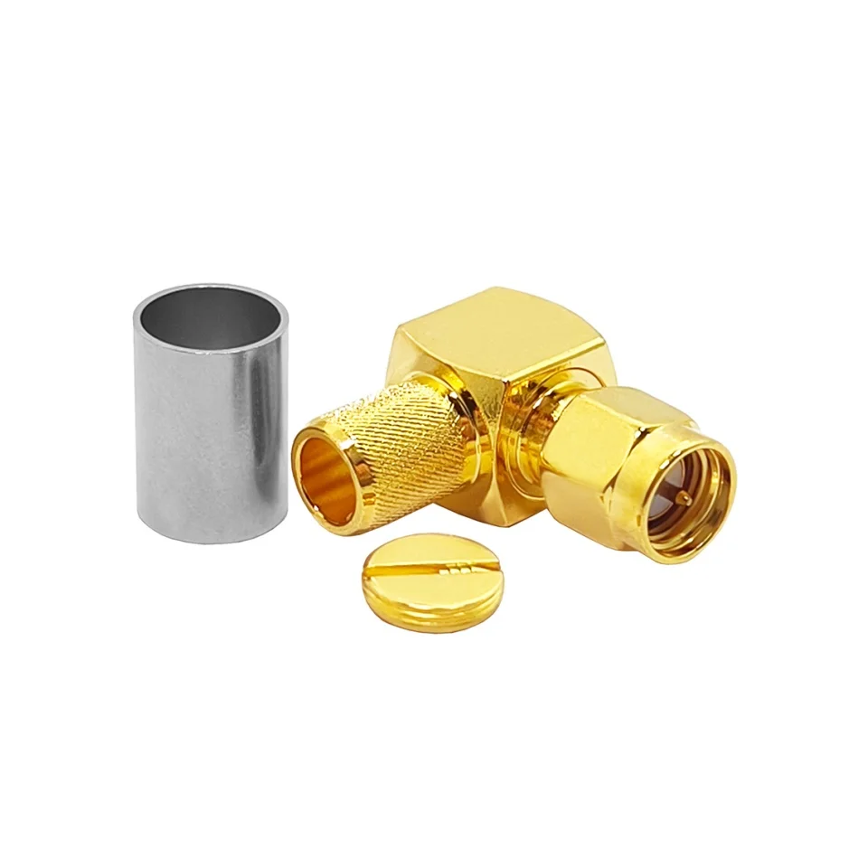 Factory Supply Gold Plated SMA Male Plug Macho Crimp 90 Degrees Right Angle for 5D-FB LMR300 LMR 300 Cable Rf Coaxial Connectors