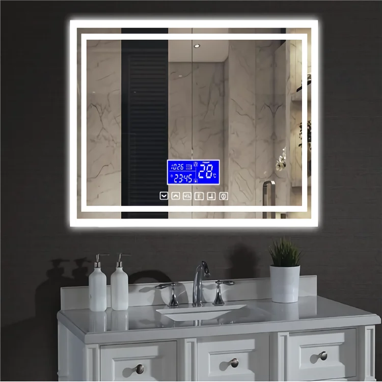 led bathroom mirror with time display